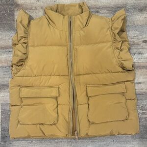 JODIFL Mustard Ruffle-Trim Puffer Vest